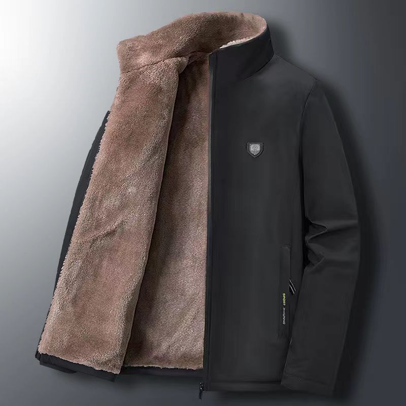 Men's Lamb Wool Stand Collar Jacket For Middle-aged And Elderly_voghion.com