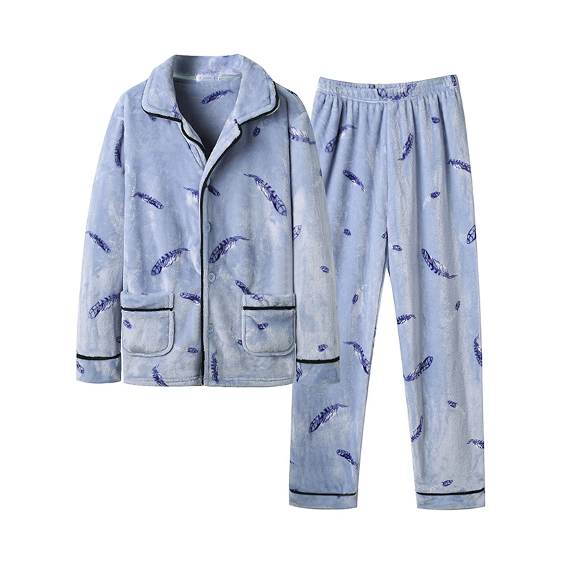 Otoño e Invierno nuevos hombres pijamas de lana coral traje de pijama forrado de lana de franela caliente cómodo desgaste del hogar productos de fábrica