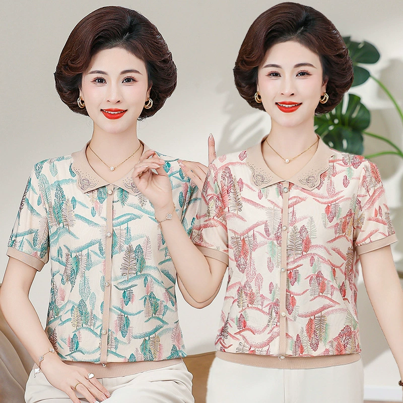 2025 Весенне-осенний модный вязаный свитер для мам, уменьшающий возраст, весенне-осенний новый женский осенний стиль для женщин среднего и пожилого возраста, топ с лацканами