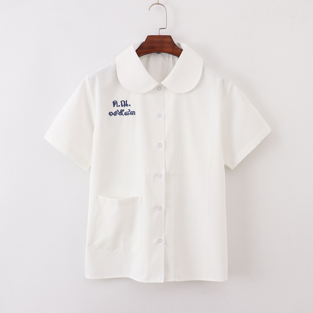 С круглым воротником, белый, короткий рукав