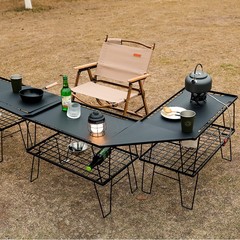 Outdoor folding mesh table bamboo dining table camping portable barbecue table multi-purpose camping tableware drain rack mesh table