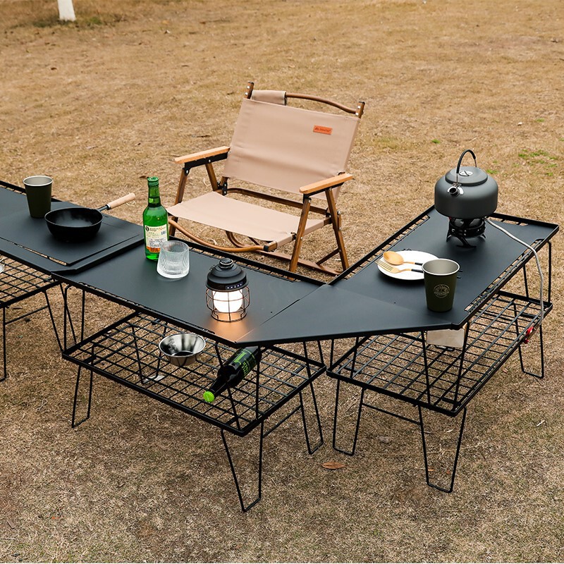 Outdoor Folding Net Table Bamboo Board Dining Table Camping Portable Barbecue Table Multi-purpose Camping Tableware Drain Rack Grid Table