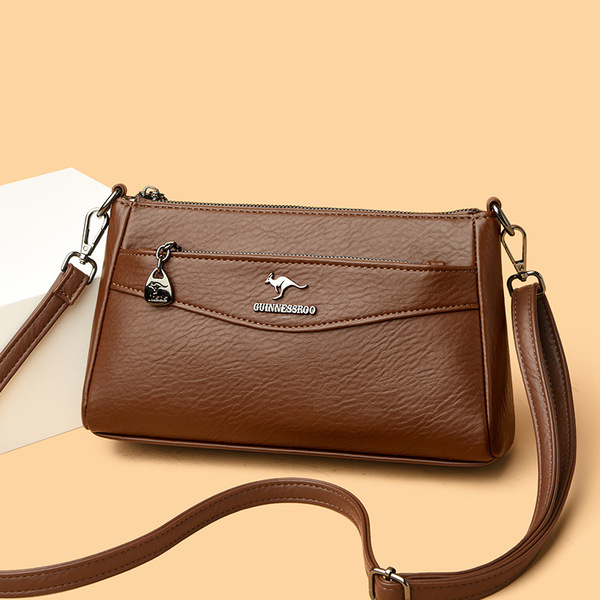 Wholesale single-shoulder small square bag 2024 new soft leather middle-aged women's fashionable crossbody bag mother bag multi-layer trendy bag