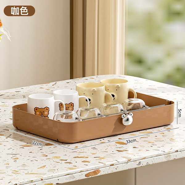 Cup Holder Storage Rack Desktop Tea Cup Coffee Cup High-End Drain Cup Holder Dust-Proof Storage Rack with Drain Tray