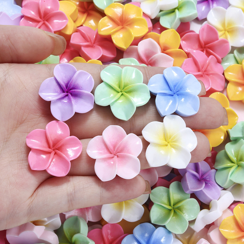 ホット販売光沢のある桃の花のカラーグラデーション 5 花びら花樹脂アクセサリー diy 小さな装身具パッチ diy ヘアピン素材|undefined