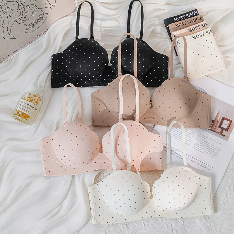 Original new fashion polka dot cup bra for small busts, enhancing and enlarging the bust with round cup design, lifting and soft support, foreign trade product Original new fashion polka dot cup bra for small busts, enhancing and enlarging the bust with round cup design, lifting and soft support, foreign trade product