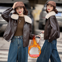 2025冬季新款时尚加绒加厚皮衣外套女短款复古绵羊皮小皮袄夹克
