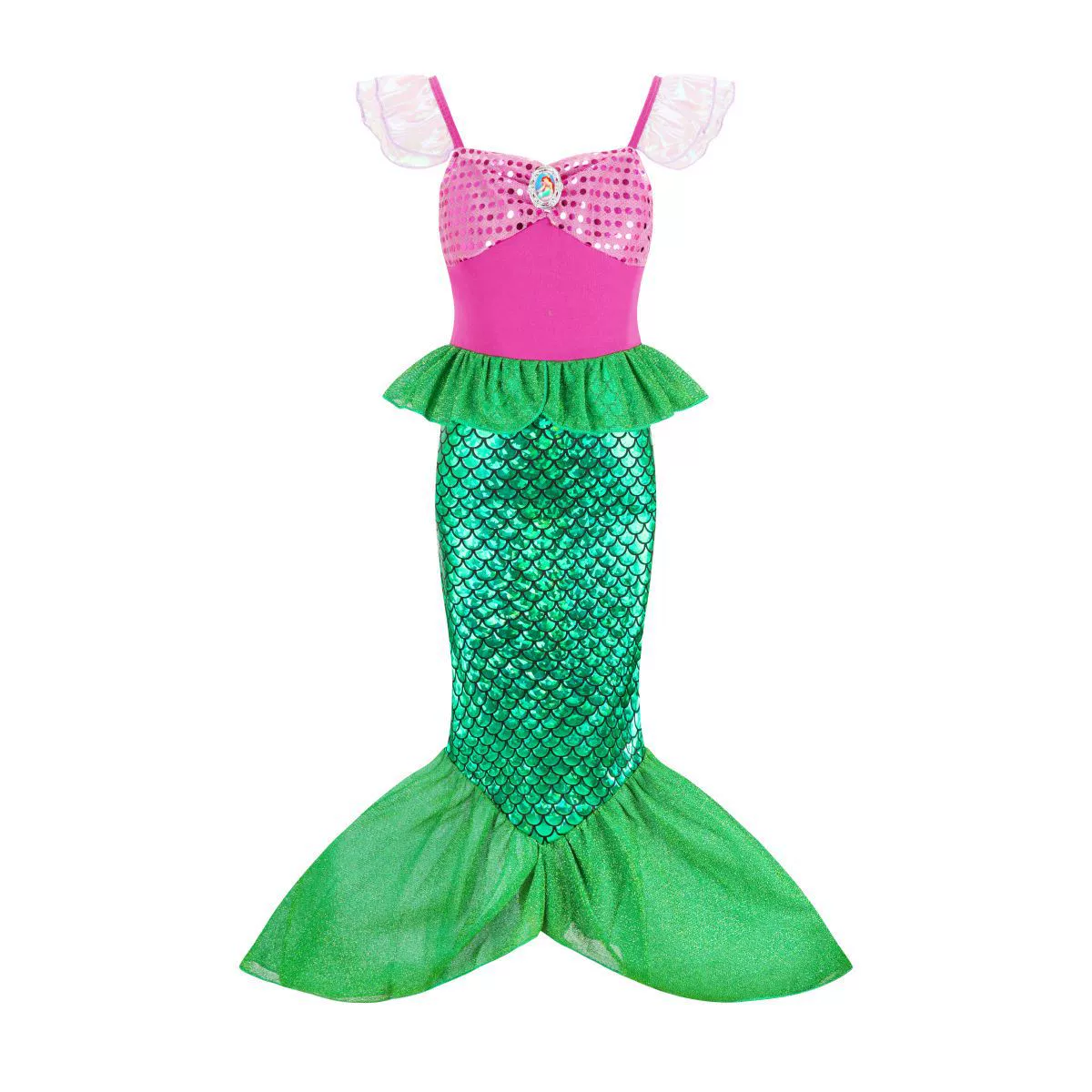 2025 Русалка платье для девочек юбка с рыбьим хвостом с блестками Внешняя торговля детское платье для девочек Маленькие летающие рукава Ариэль