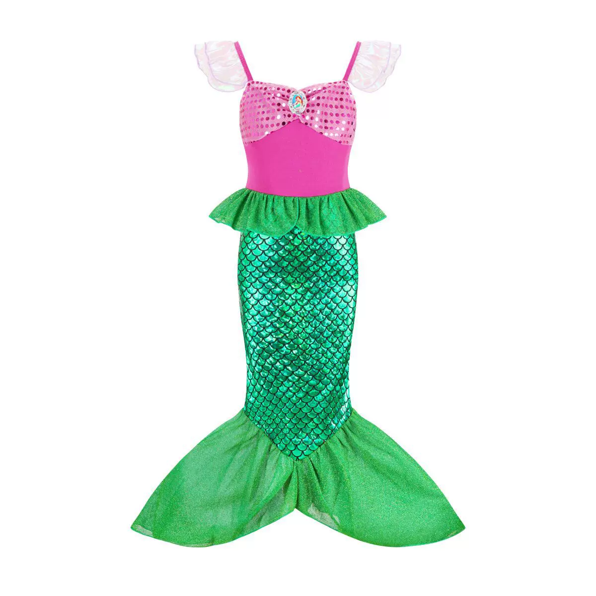 2025年美人鱼连衣裙女童鱼尾裙亮片外贸童装女童礼服小飞袖爱丽儿