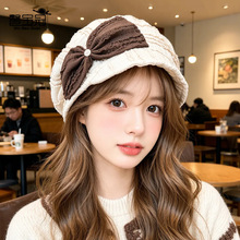 法式褶皱蝴蝶结堆堆帽秋冬季户外保暖护耳帽子女时尚百搭套头冷帽