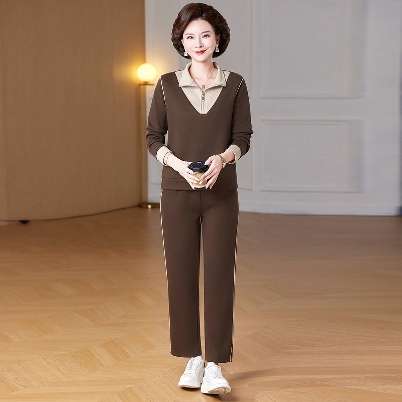 妈妈秋装休闲运动长袖套装女2025春秋季新款50岁中老年卫衣两件套|undefined