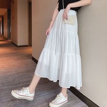 珍珠雪纺半身裙子仙女2025年夏季中长款蛋糕纱裙高腰1件代发女装