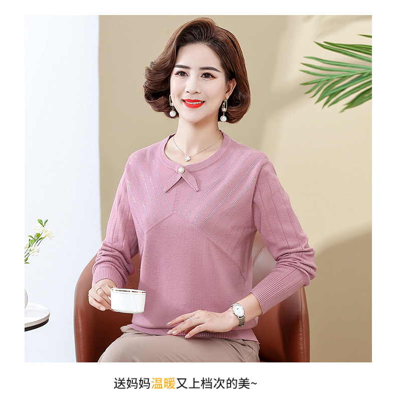 妈妈秋装针织打底衫2022新款中年女洋气减龄上衣中老年宽松薄毛衣 pic 50