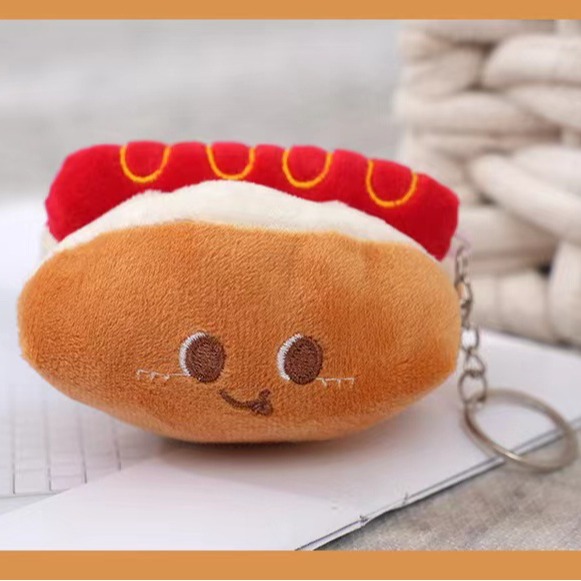 Creative Burger Fries Plush Couple Pendant Keychain Student Cute Doll Chicken Leg Hanging Chain Shoes Decorations