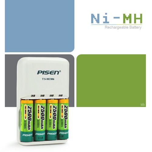Pisen No. 5 Rechargeable Battery 4-Pack No. 5 2500mAh Camera Universal Charger Rechargeable No. 7