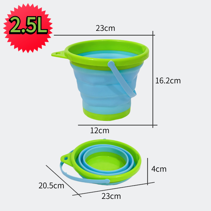 Barril de mano de castillo de playa plegable transfronterizo 2L bebé jugando en el agua arena goma suave retráctil cubo de silicona al por mayor