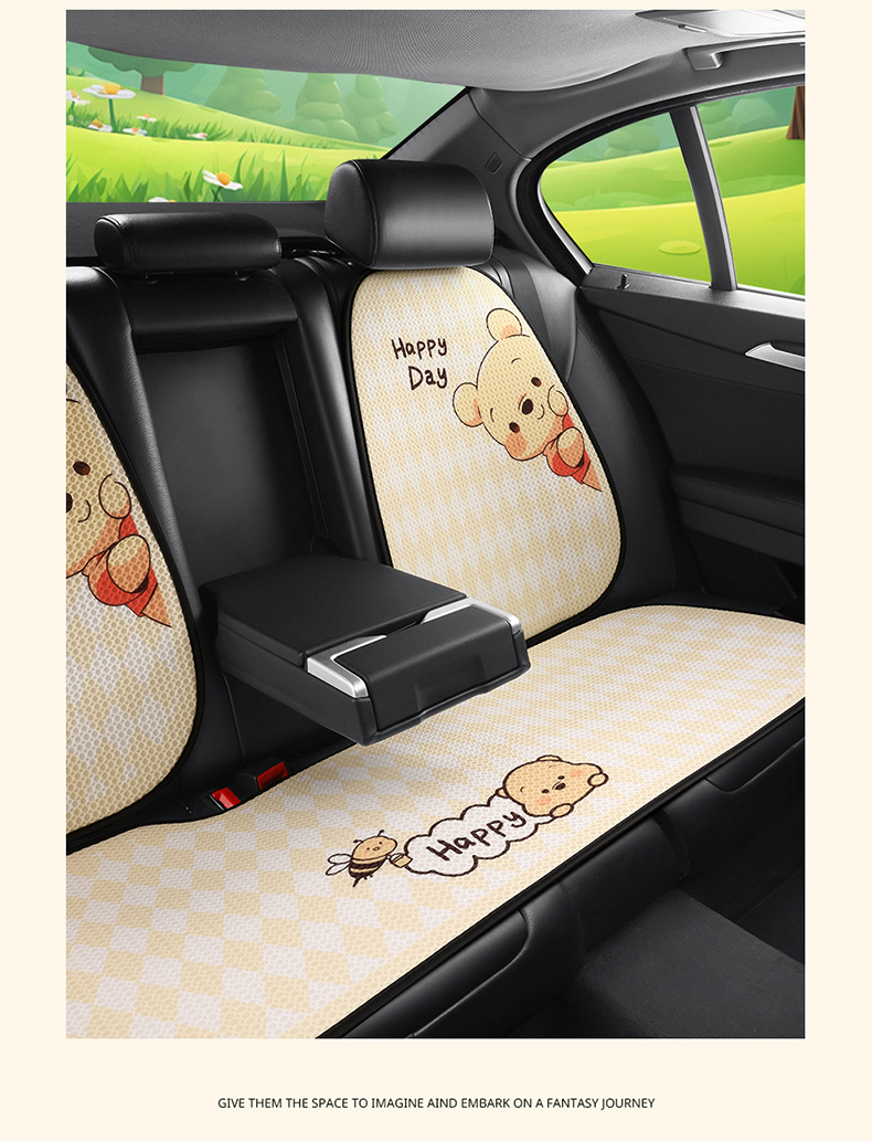 Car seat cushion four seasons universal cute Winnie the Poole girl seat cushion single-piece three-piece seat cover rear butt cushion