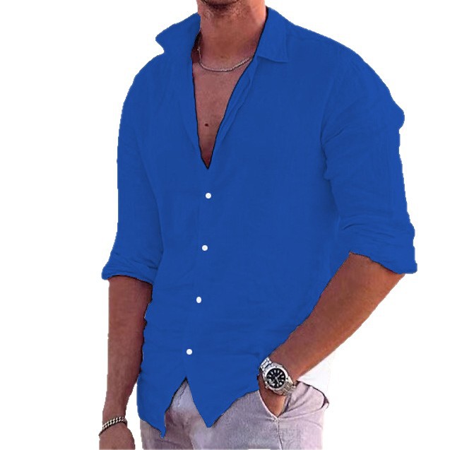 Men's Summer Shirts, Beach Solid Color Lapel Shirts, Spring And Summer Outdoor Street Shirts_viptrois.com