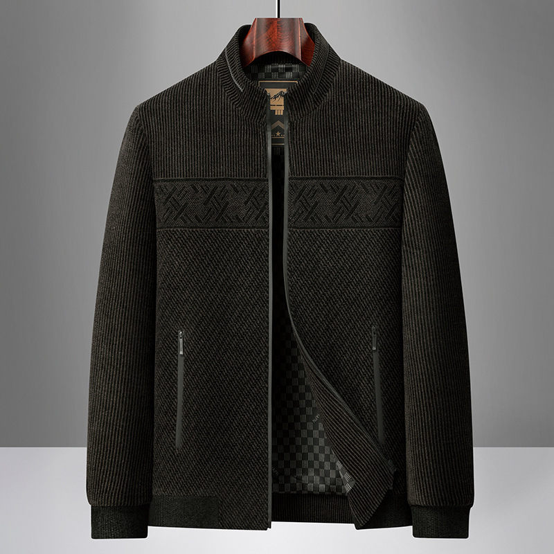 Men's Chenille Stand Collar Jacket, 2025 Autumn/Spring New Style, Men's Clothing, Middle-aged and Elderly Casual Simple Dad Outerwear