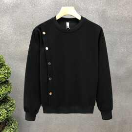 简约设计感白色卫衣男潮牌圆领加绒打底衫秋冬季新款男士上衣