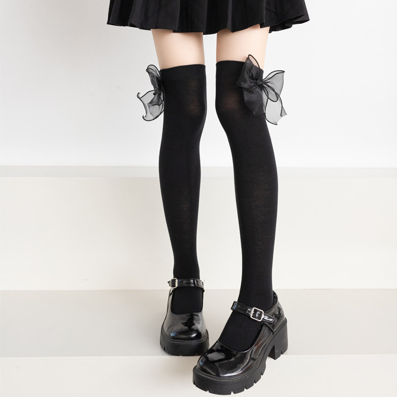 Japanese JKKnee-high Socks For Women In Autumn And Winter With Contrasting Bowknot High-top Cotton Socks Korean College Style Lolita Sweet Socks