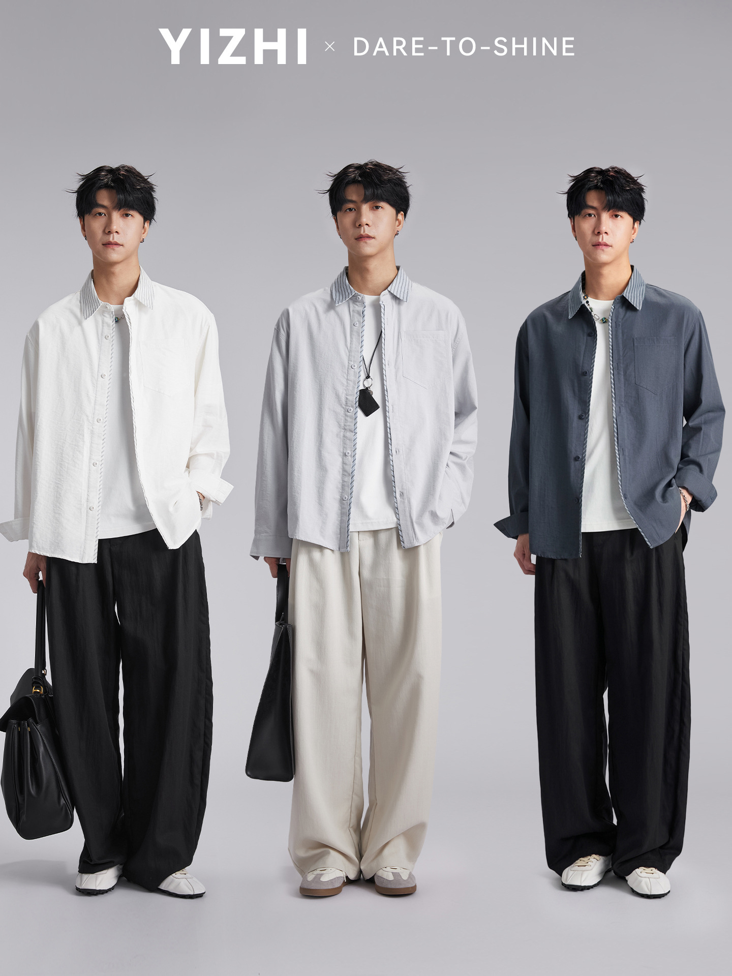 Áo chống nắng nam dáng rộng phối vải cotton phong cách lịch lãm — Xanh navy