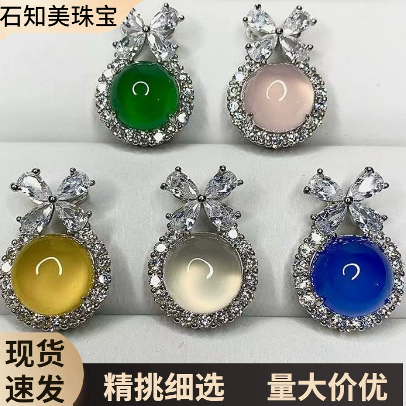 Stone inlay, pendant for princess, silver agate silver washing, wholesale