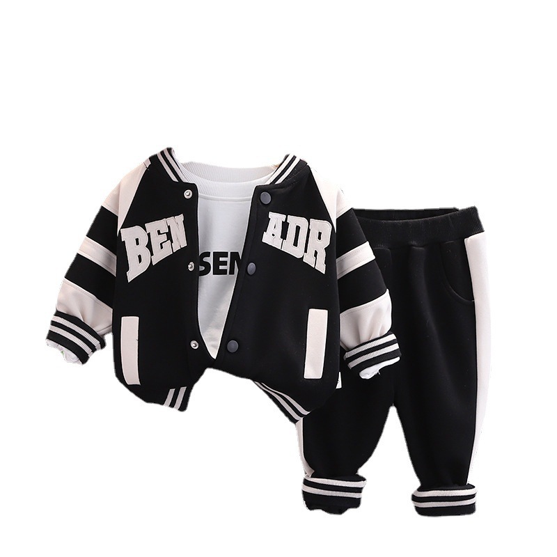 Boys' 2023 Spring New Fashionable Children's Wear Korean Version Handsome Alphabet Baseball Jersey Three Piece Set_voghion.com