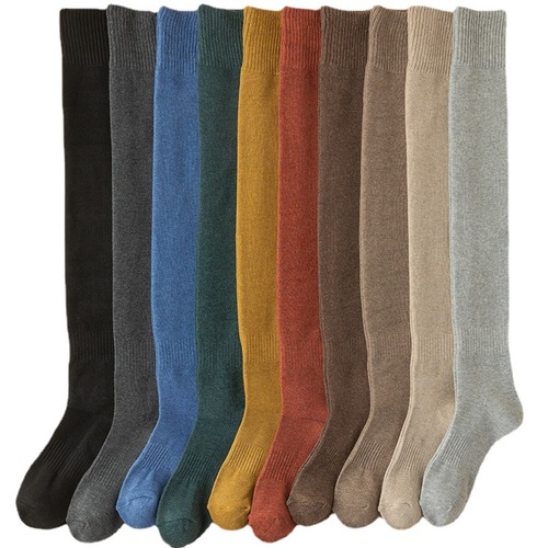Women's Knee-high Winter Thick Warm Sock with Ribbed Top, JK Long Socks, Solid Color, Slimming Knee-high Long Socks, Wholesale