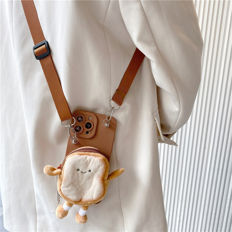 Cute Plush Toast Coin Purse Suitable for Apple 16Promax Mobile Phone Case Iphone17 Backpack Card 14