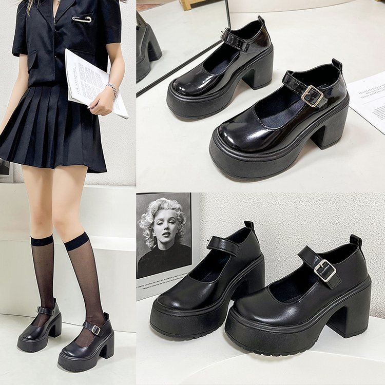 Zapatos de cuero de tacón alto de moda Mary Jane plataforma aumento de la altura mocasines de las mujeres 2024 caliente nuevo casual zapatos de las mujeres del todo-fósforo