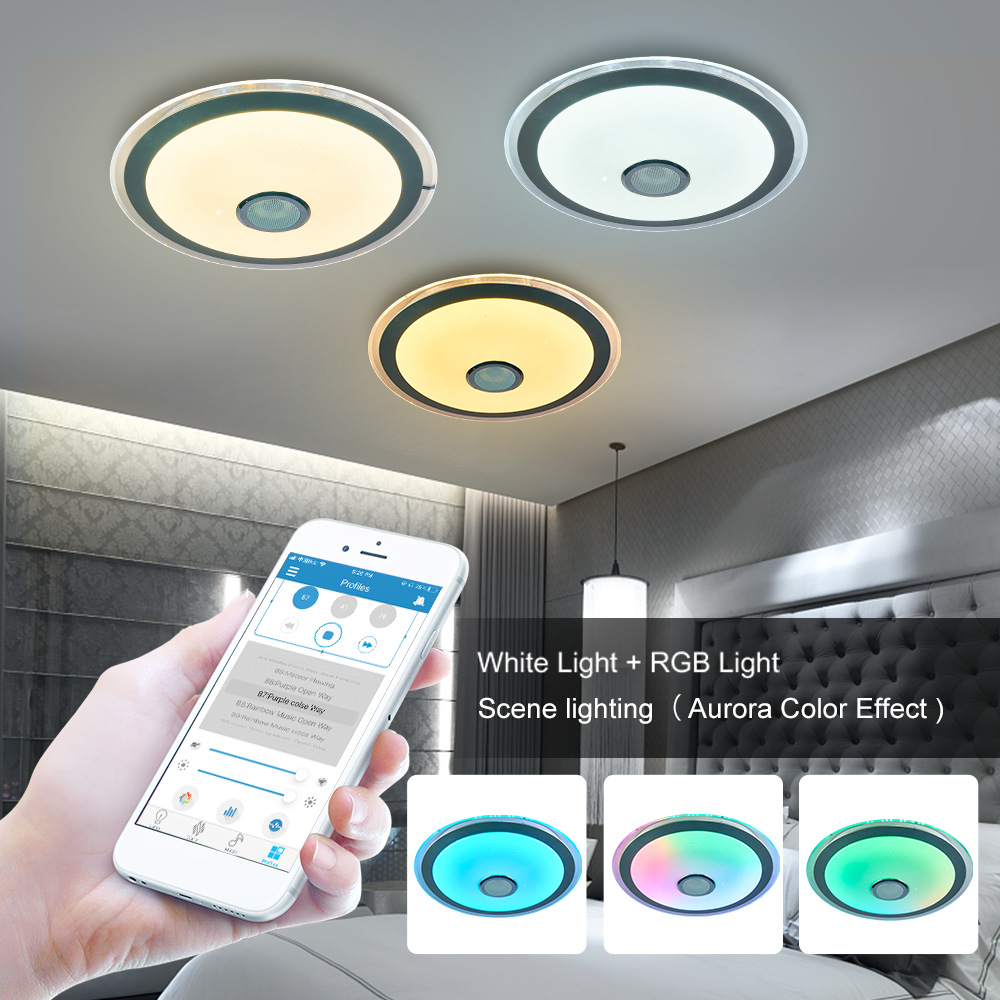 廠(chǎng)家直供炫彩RGB藍(lán)牙音樂(lè)吸頂燈38CM圓形LED兒童臥室燈中山燈飾