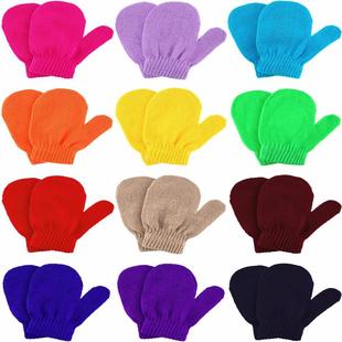 Solid Color Autumn and Winter Acrylic Gloves Children's Cartoon Warm Knitted Magic Infant Anti-Scratch Mittens Wholesale