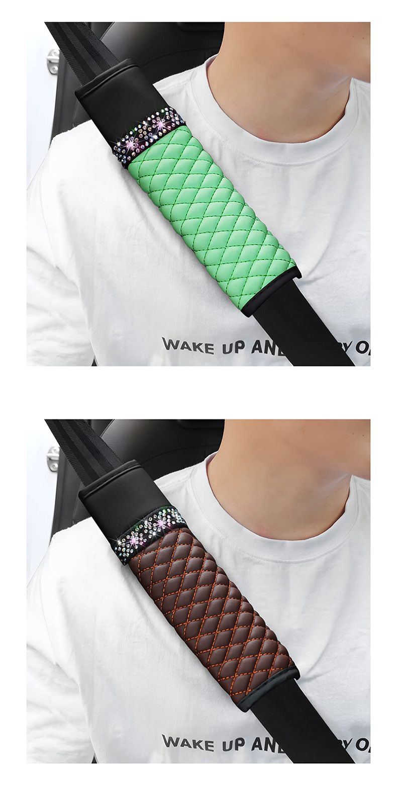 New Car Seat Belt Shoulder Cover Leather Diamond-Encrusted Rhinestone Four-Season Universal Protective Cover Cross-Border Hot Wholesale
