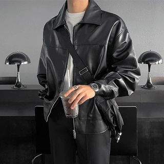 痞帅Pu皮衣小众设计感潮牌cleanfit皮夹克男机车服秋冬季高街外套