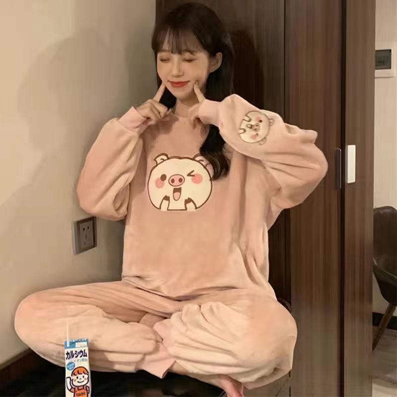 Otoño y invierno pijamas mujeres coral veludo engrosado 2024 nuevos estudiantes cálidos franela invierno conjunto de ropa para el hogar image 36