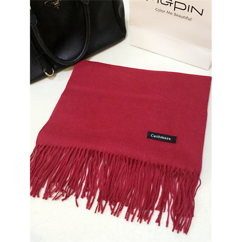 Chal para mujer otoño e invierno, color sólido largo, borla de cachemira de imitación, versión coreana de doble uso, bufanda gruesa y cálida para estudiantes de todo fósforo