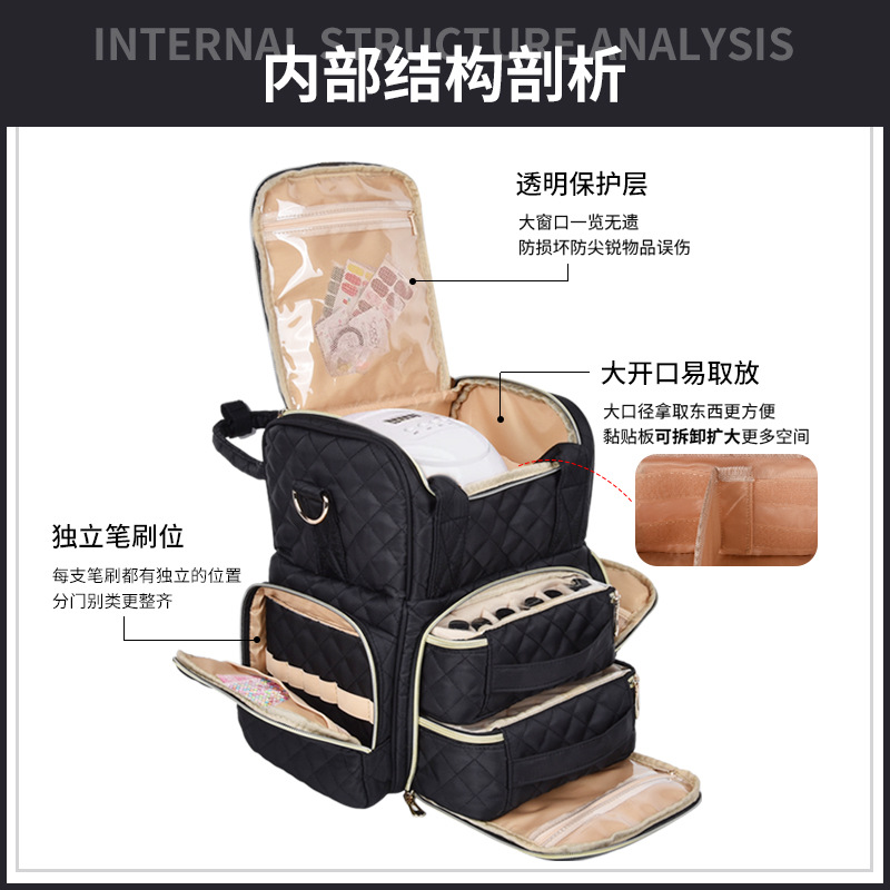 Nuevo bolso de cosméticos de un solo hombro de gran capacidad transfronterizo bolso de almacenamiento de maquillaje de uñas de doble capa bolso de uñas portátil 2025 venta caliente