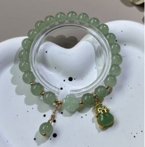 S079-Pulsera de cuentas de jade Donglin de calabaza verde#SZ–604