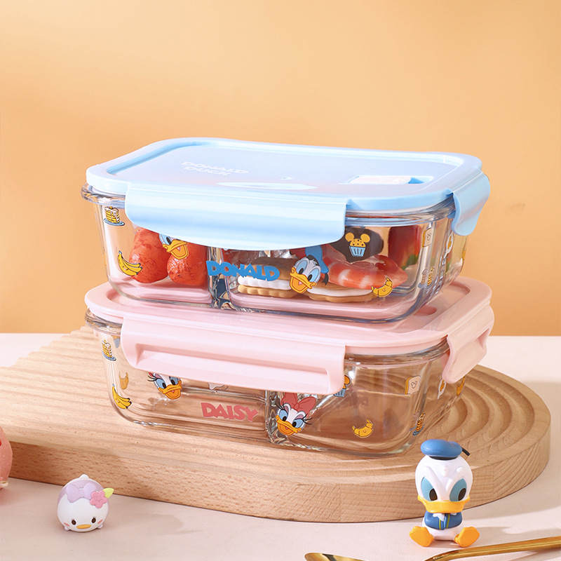 Disney serie Mickey de alta borosilicina de vidrio tres cajas de almuerzo caja de regalo especial para microondas caseros