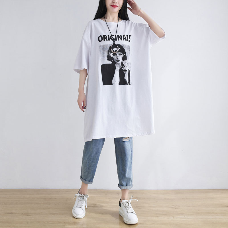 Wandering mind summer Large personality T-shirts Short sleeved jacket Mid length version oversize neutral T-shirt Show thin