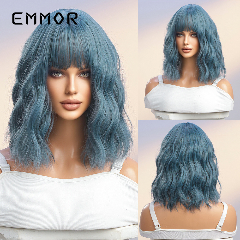 Peluca femenina pelo corto y rizado neto neto natural Qi flequillo realista Bobo cabeza dorada cubierta completa wigs spot