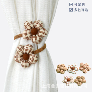 Curtain Straps Handmade Creative Flowers Simple Curtain Straps Korean Style Plaid Fabric Straps Decorative Accessories