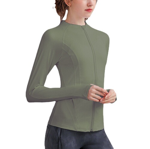 Autumn and winter new nude yoga clothes tops slim sports coat women's long-sleeved gym tight running quick-drying clothes