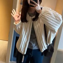 韩国东大门冬季新款简约轻便好穿百搭棉竖条宽松短棉服外套女