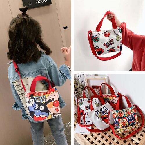 Children's bags, new trendy Korean version, cartoon canvas portable shoulder bag, fashionable bag, kindergarten tutoring crossbody bag