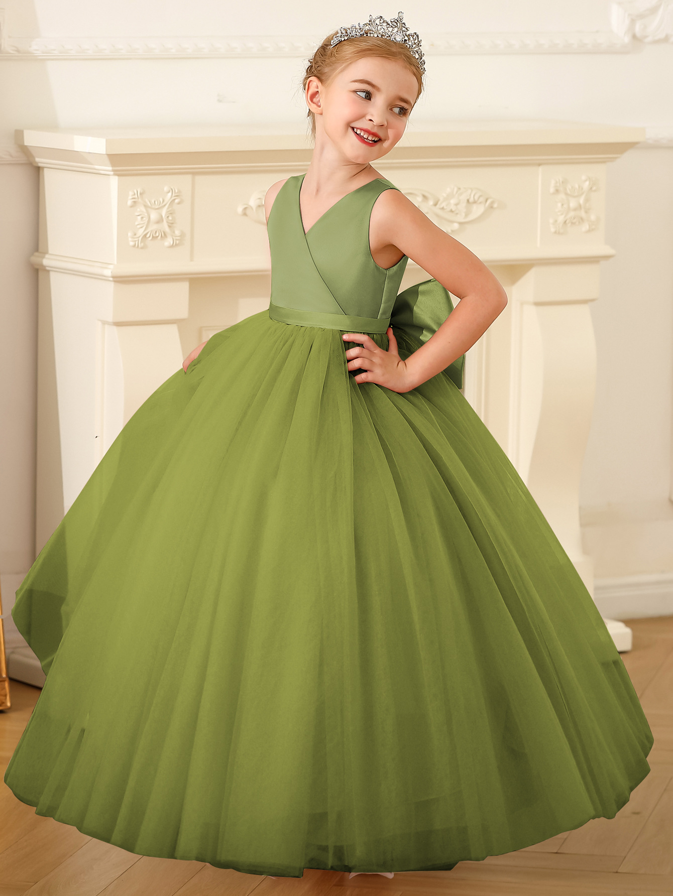 Vestido de Fiesta Infantil Transfronterizo, Sin Mangas, de Satén y Malla, Falda Tutú para Niñas, Vestido Largo para Niñas Pequeñas y Medianas