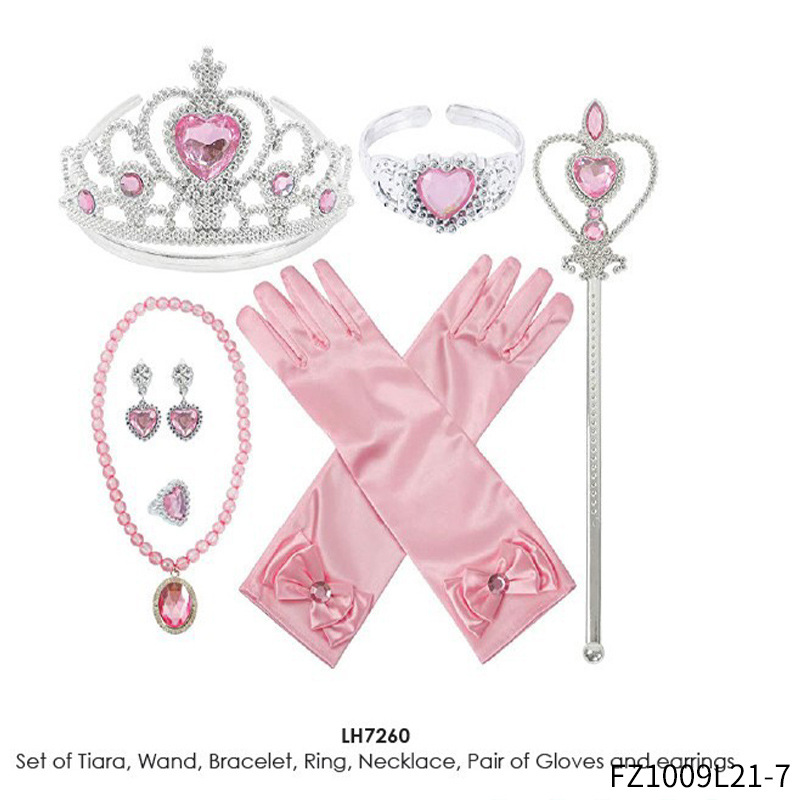 Princesa Aisha vestido de cabello de la princesa de nieve vestido de la princesa de nieve corona varita mágica anillo pendientes set de seis piezas