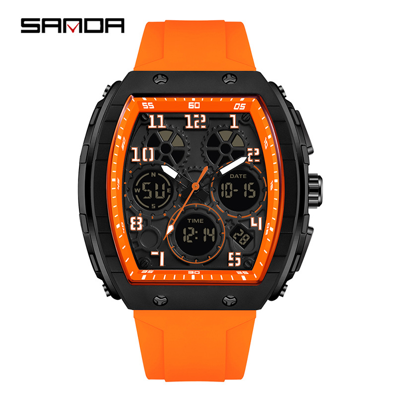 SANDA marca reloj electrónico digital multi-funcional de moda reloj de los hombres de moda de silicona impermeable reloj de alarma reloj de los hombres