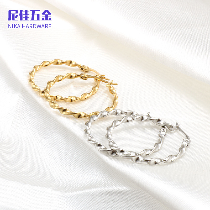 Pendientes grandes de aro torcido, acero de titanio, estilo ins coreano, no se desvanecen